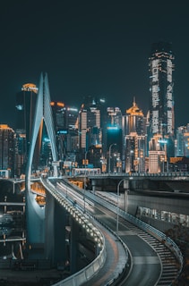 city skyline during night time