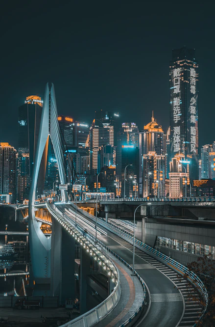 city skyline during night time