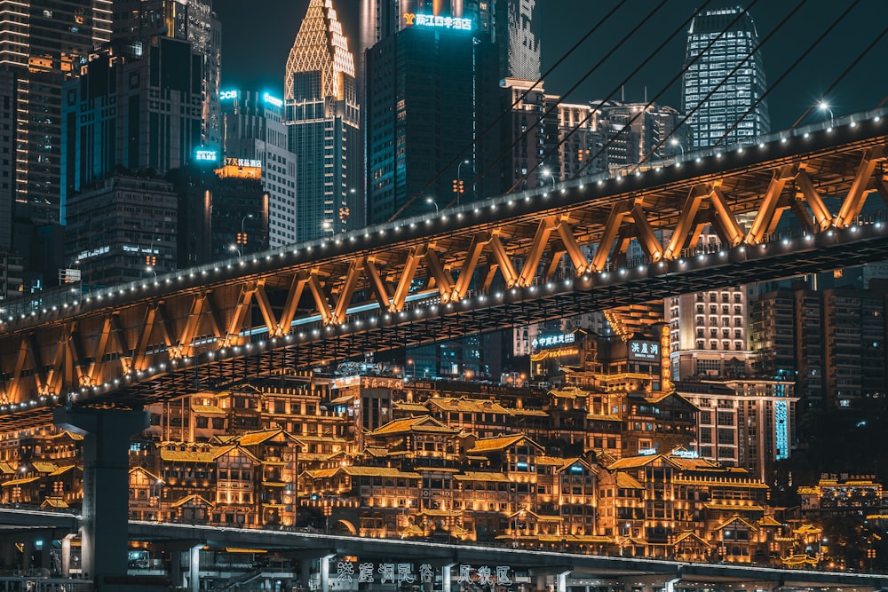 city skyline during night time