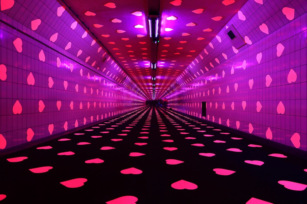 red and black polka dot hallway