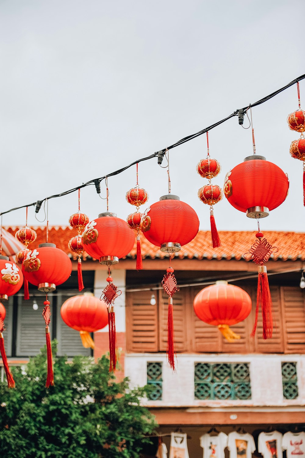 red paper lanterns on roof