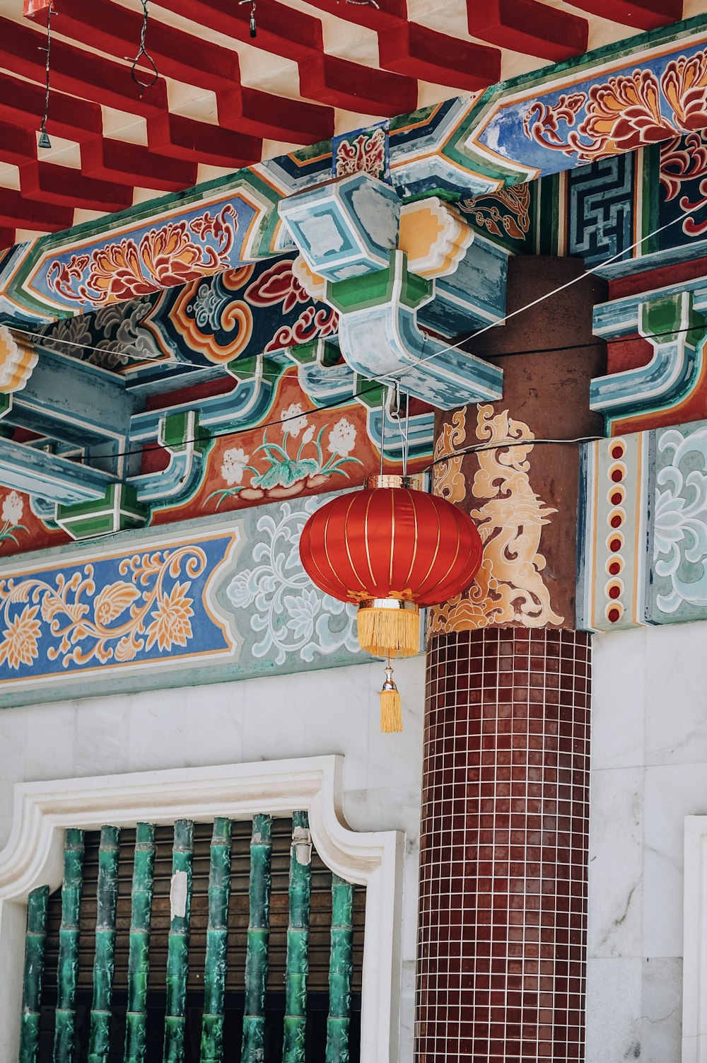 red and blue chinese lanterns