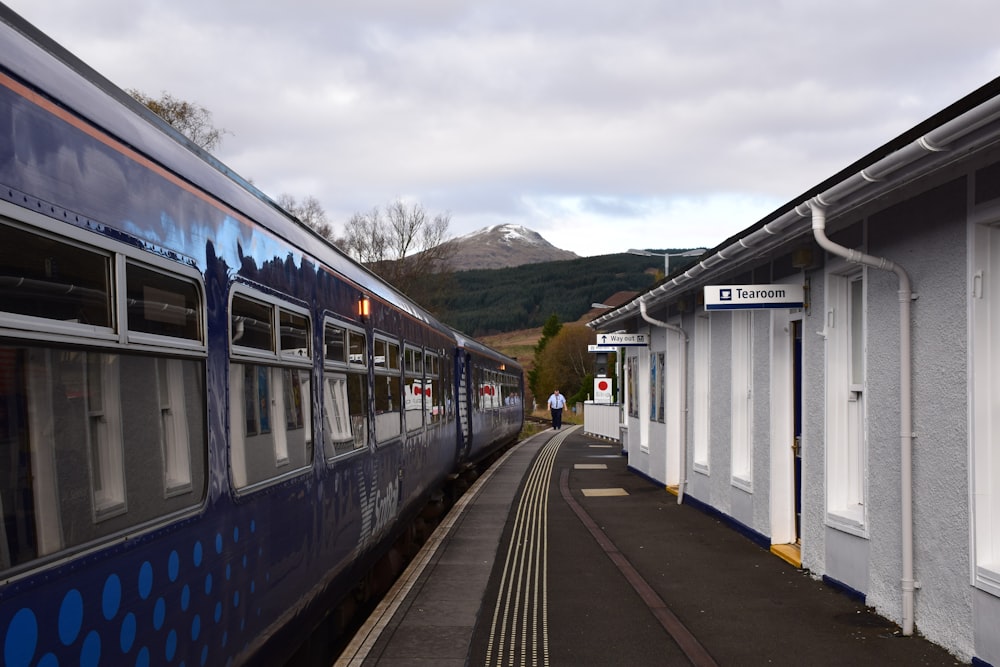 blue and white train on rail road during daytime