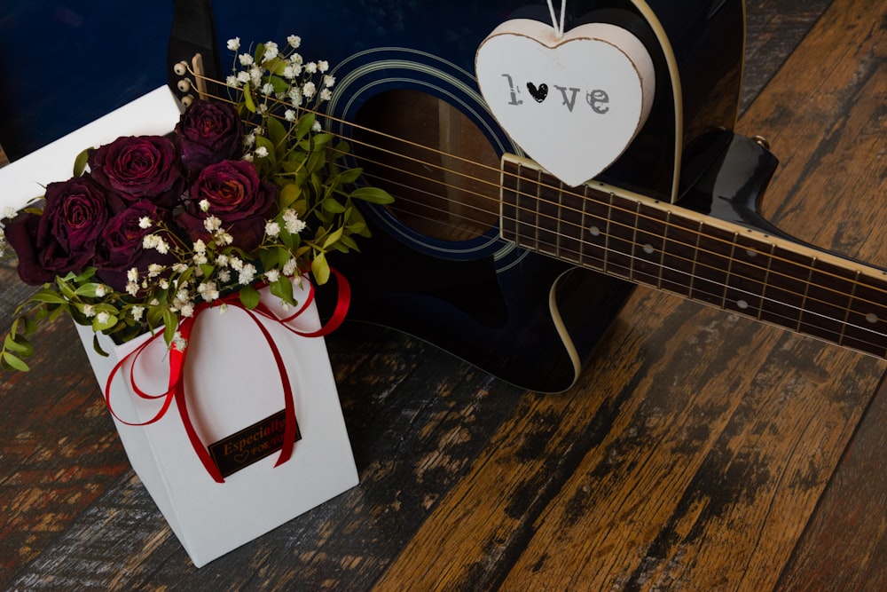 black and white acoustic guitar