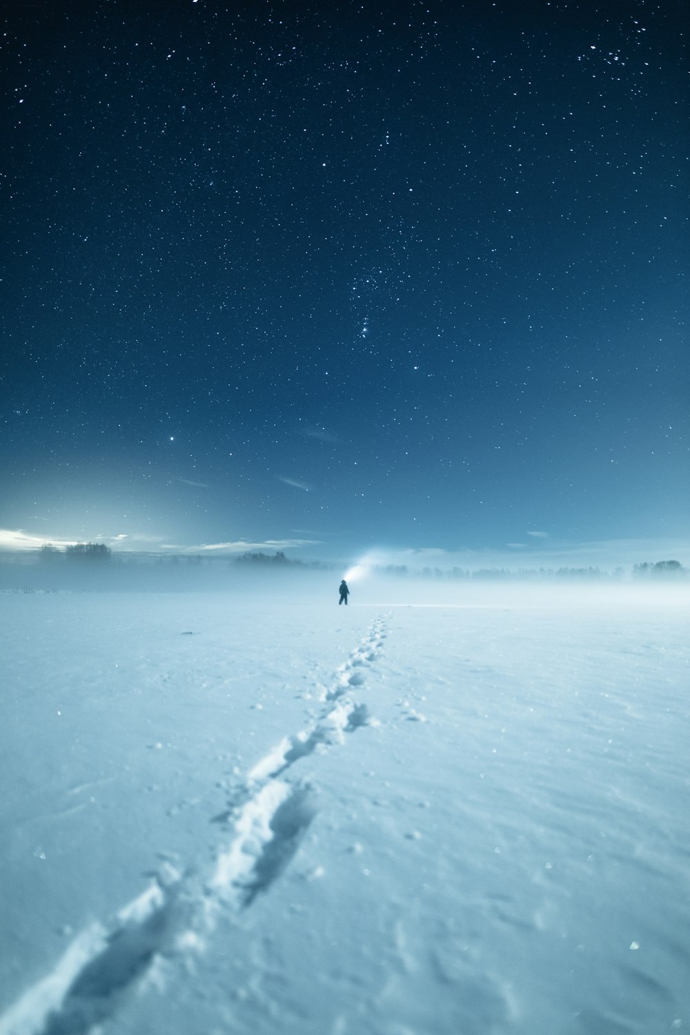 person in black jacket walking on snow covered ground during daytime