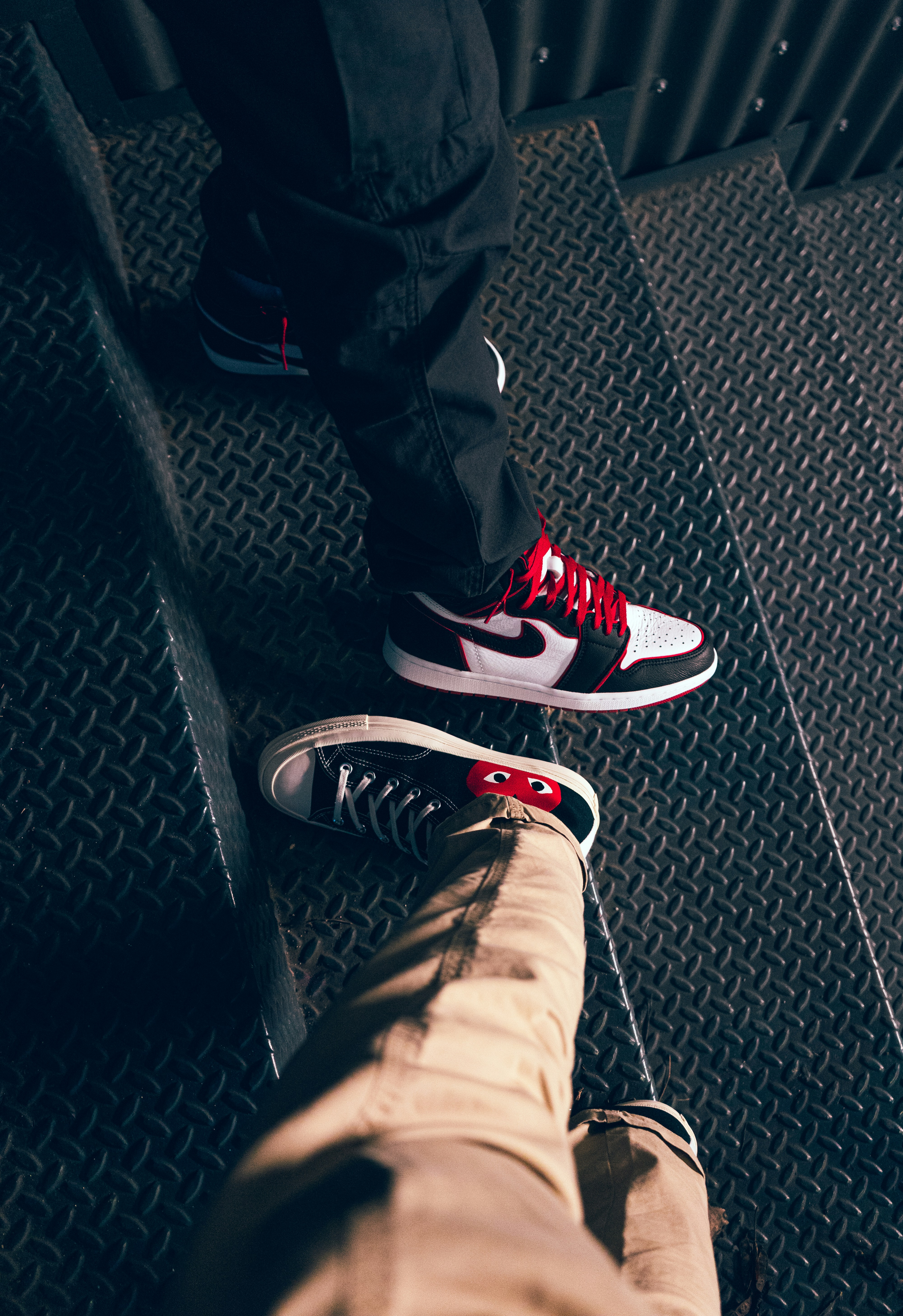 Customer trying on a pair of Jordans