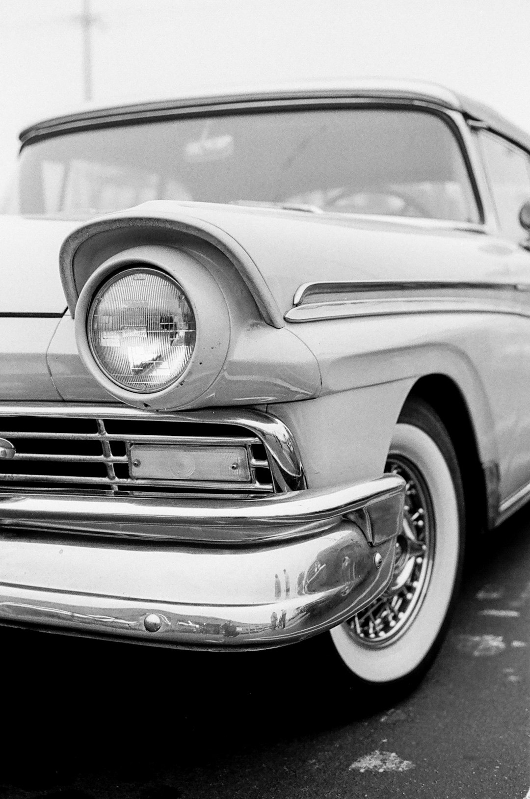 grayscale photo of classic car