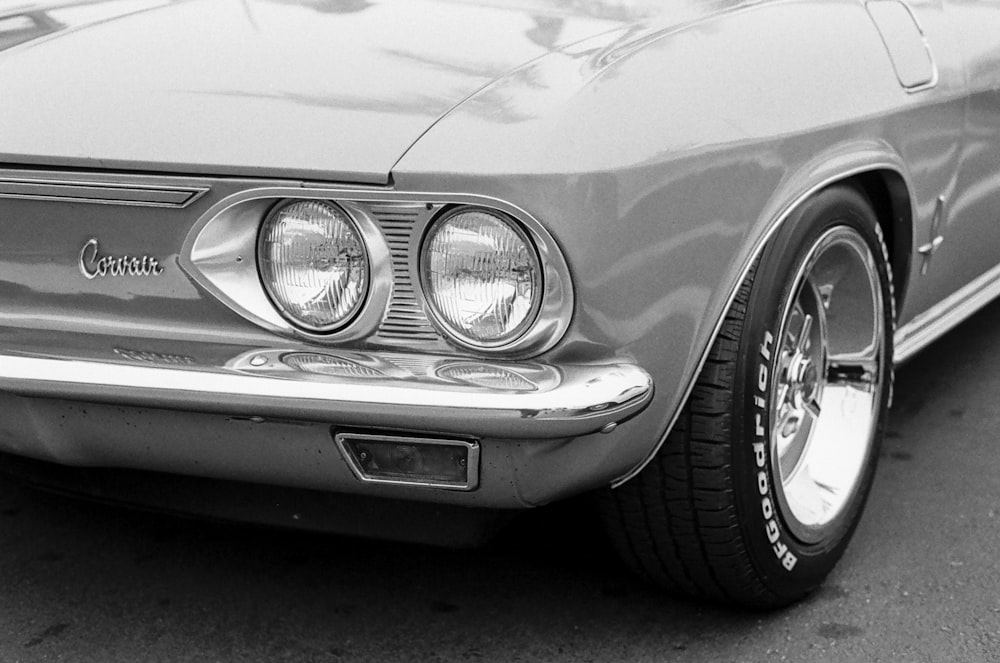 white car with chrome headlight