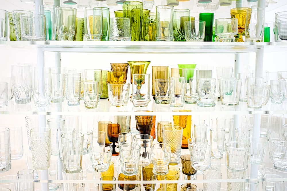 clear drinking glasses on table