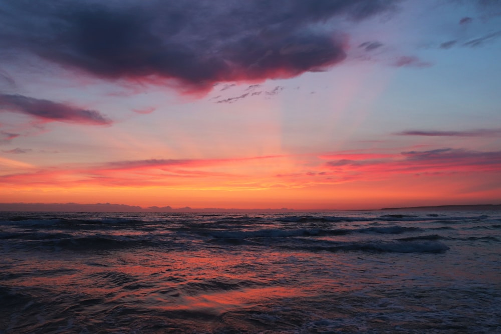 body of water during sunset