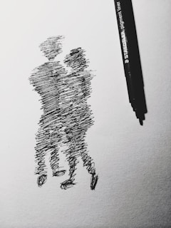 A dynamic pencil drawing of intertwined human figures conveying movement and connection.