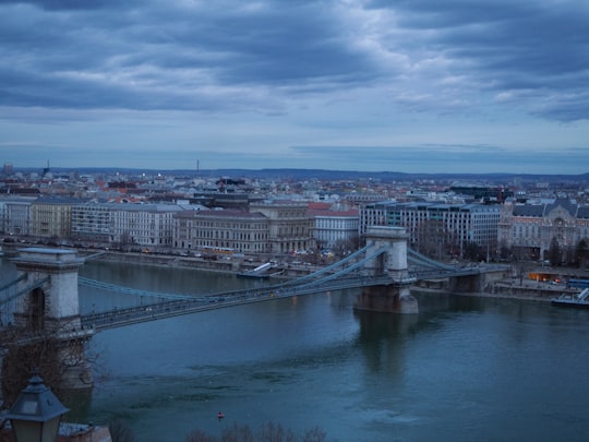 aerial view of city buildings during daytime in Széchenyi Chain Bridge Hungary