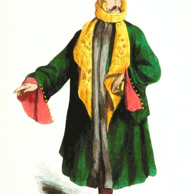 person in green and yellow traditional dress