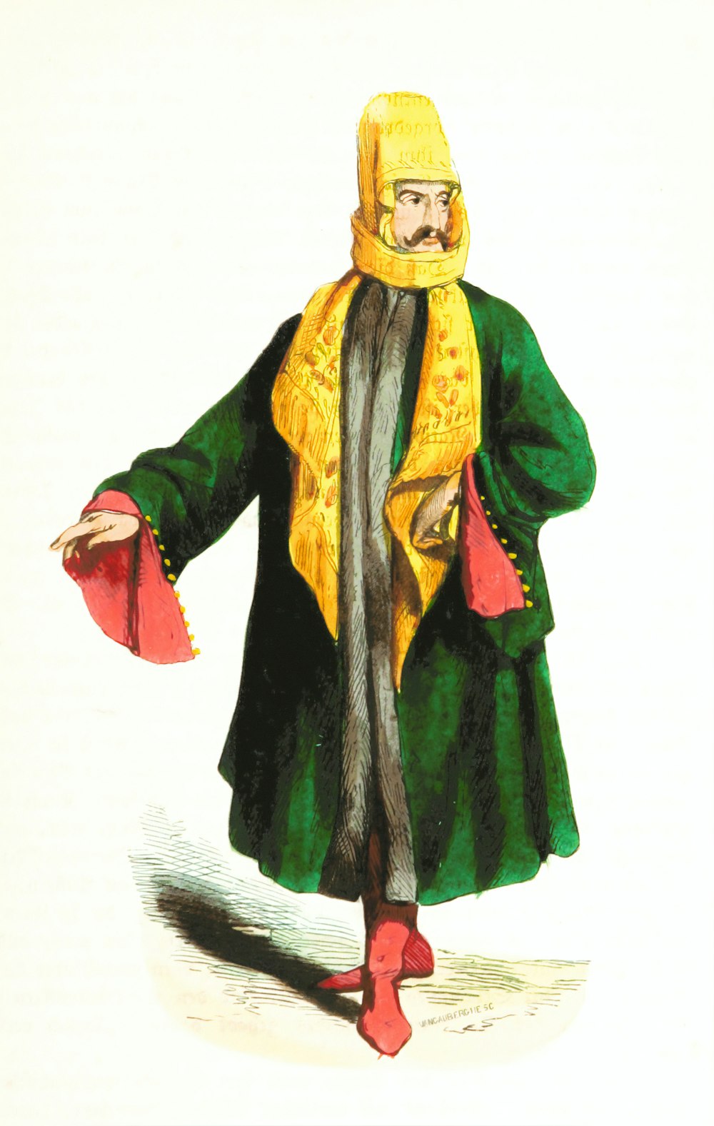 person in green and yellow traditional dress