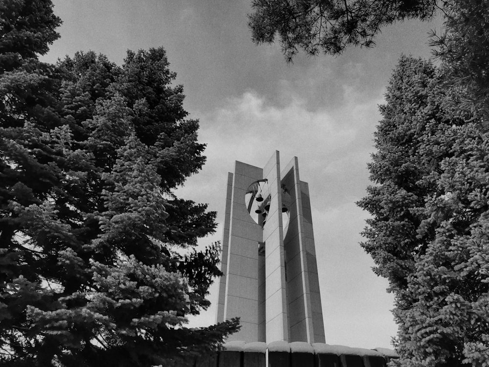 grayscale photo of concrete building