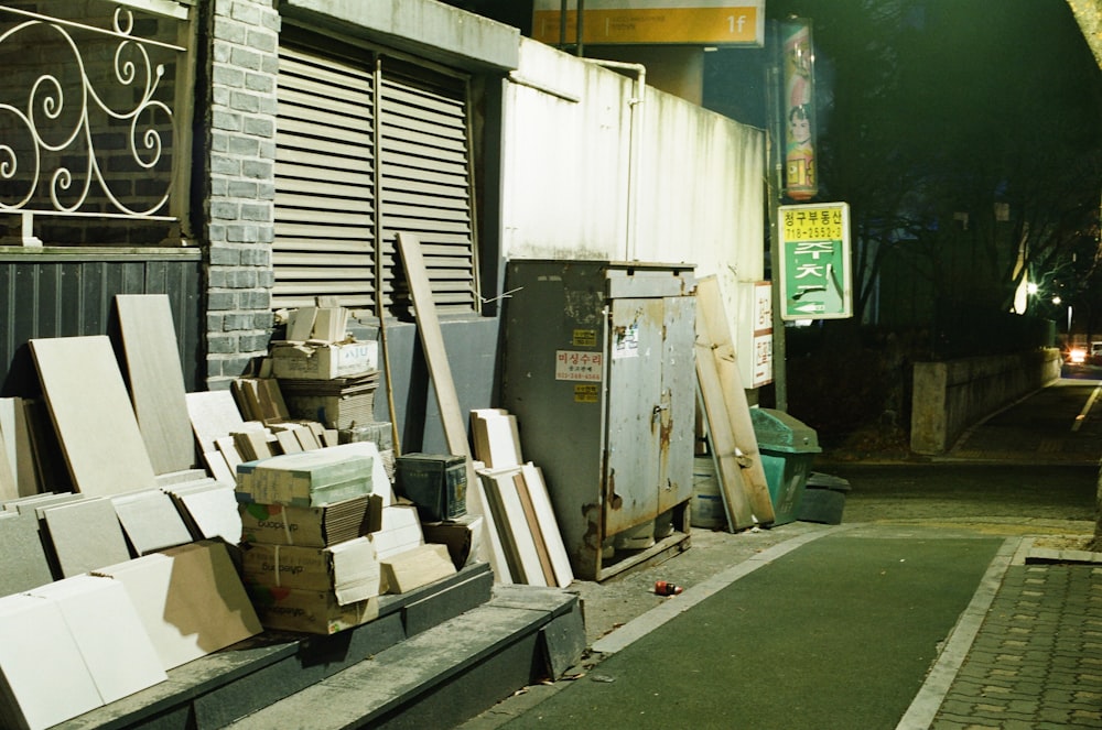 cardboard boxes on gray concrete floor