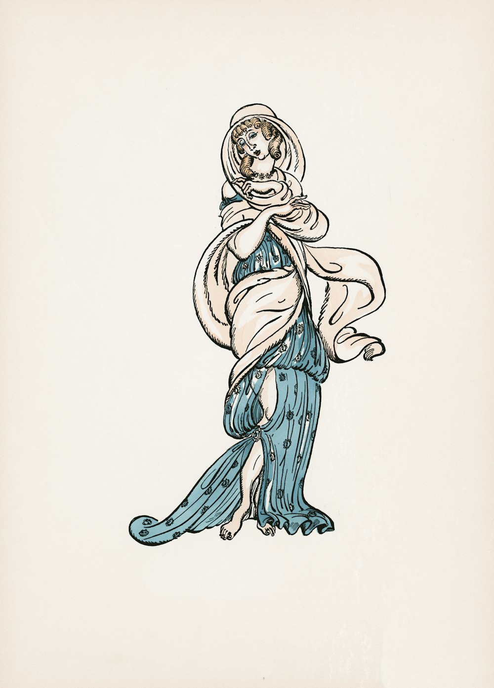 mujer en ilustración de vestido azul