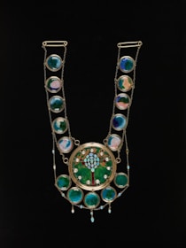 silver blue and green gemstone pendant necklace