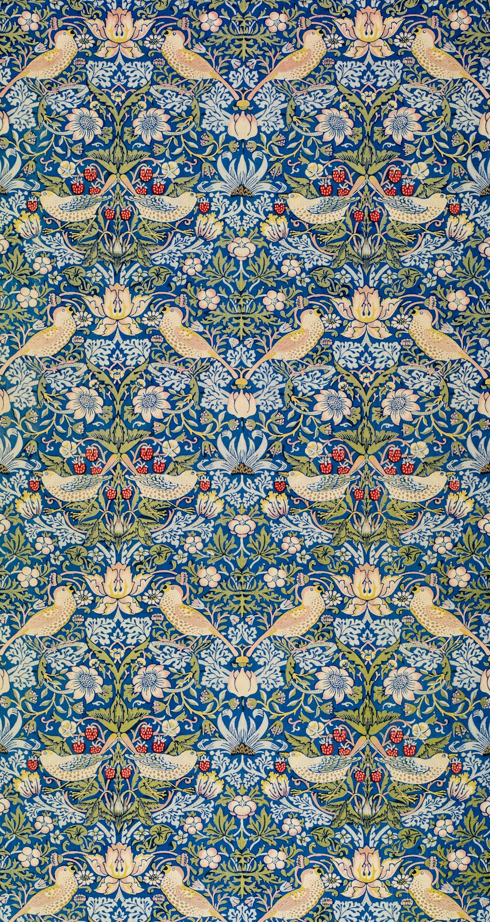 blue white and brown floral textile