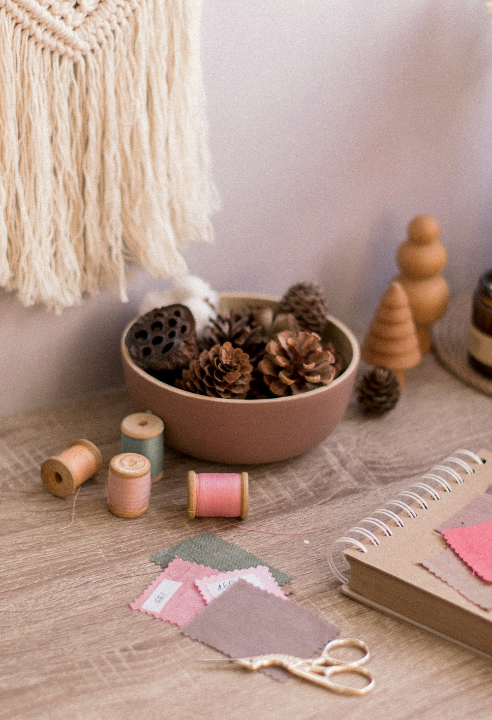 brown wooden beads on brown wooden bowl