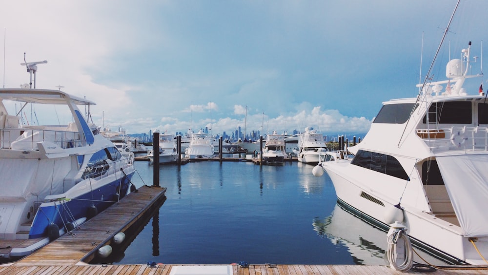 Barco blanco en el muelle durante el día