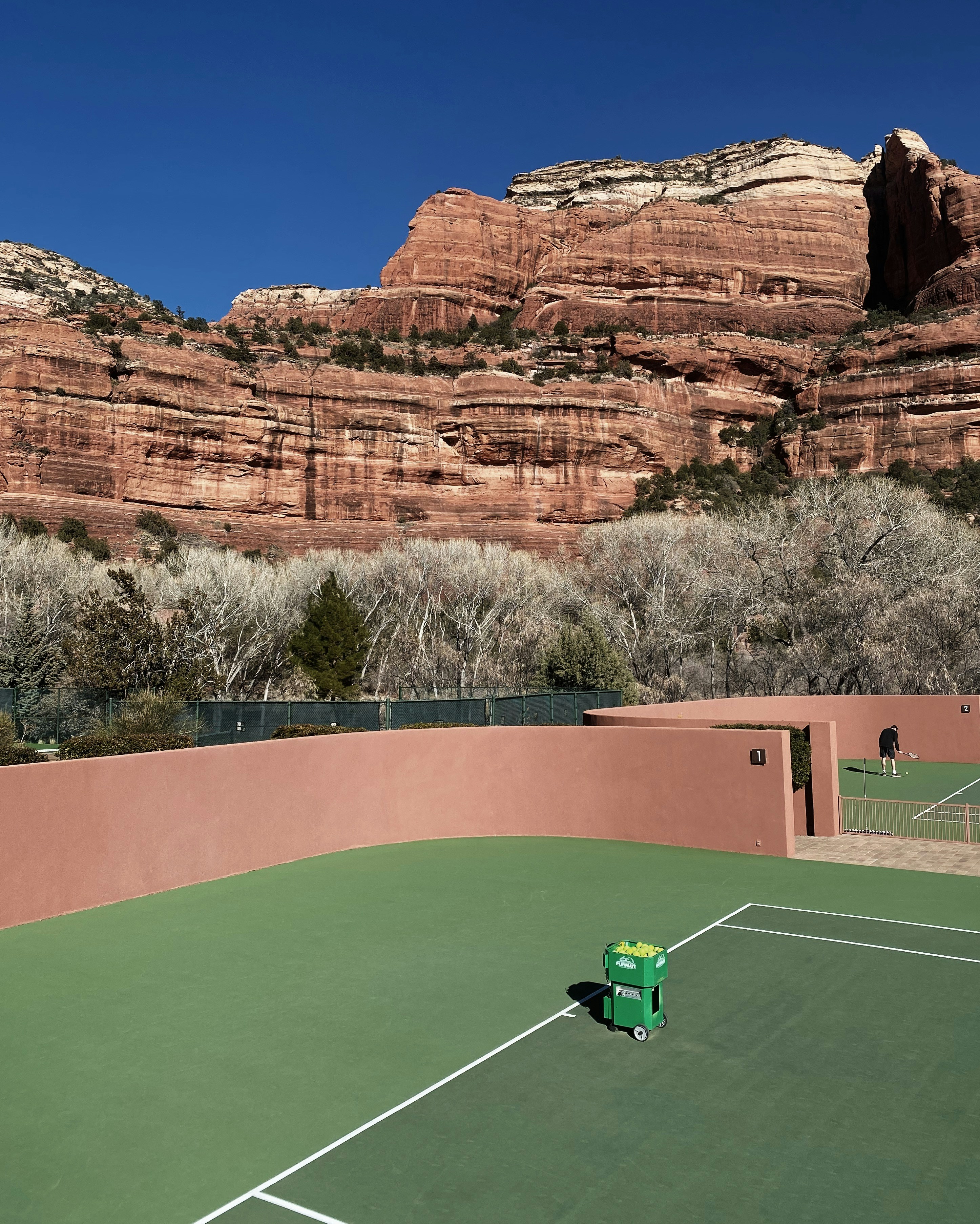 Saint George tennis court with red rock