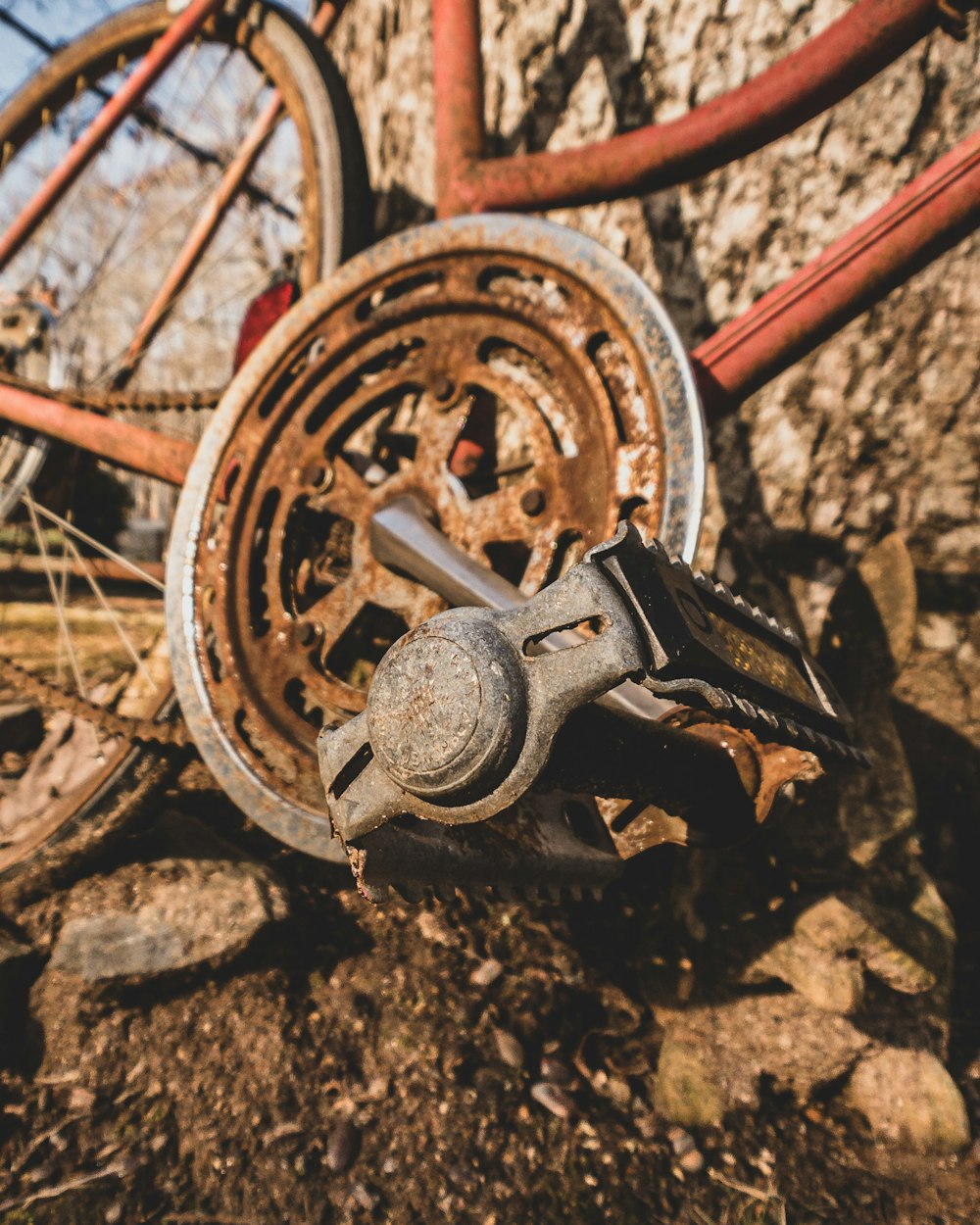 brown and black wheel on brown soil