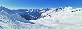 A scenic view of snowy mountains ideal for skiing.