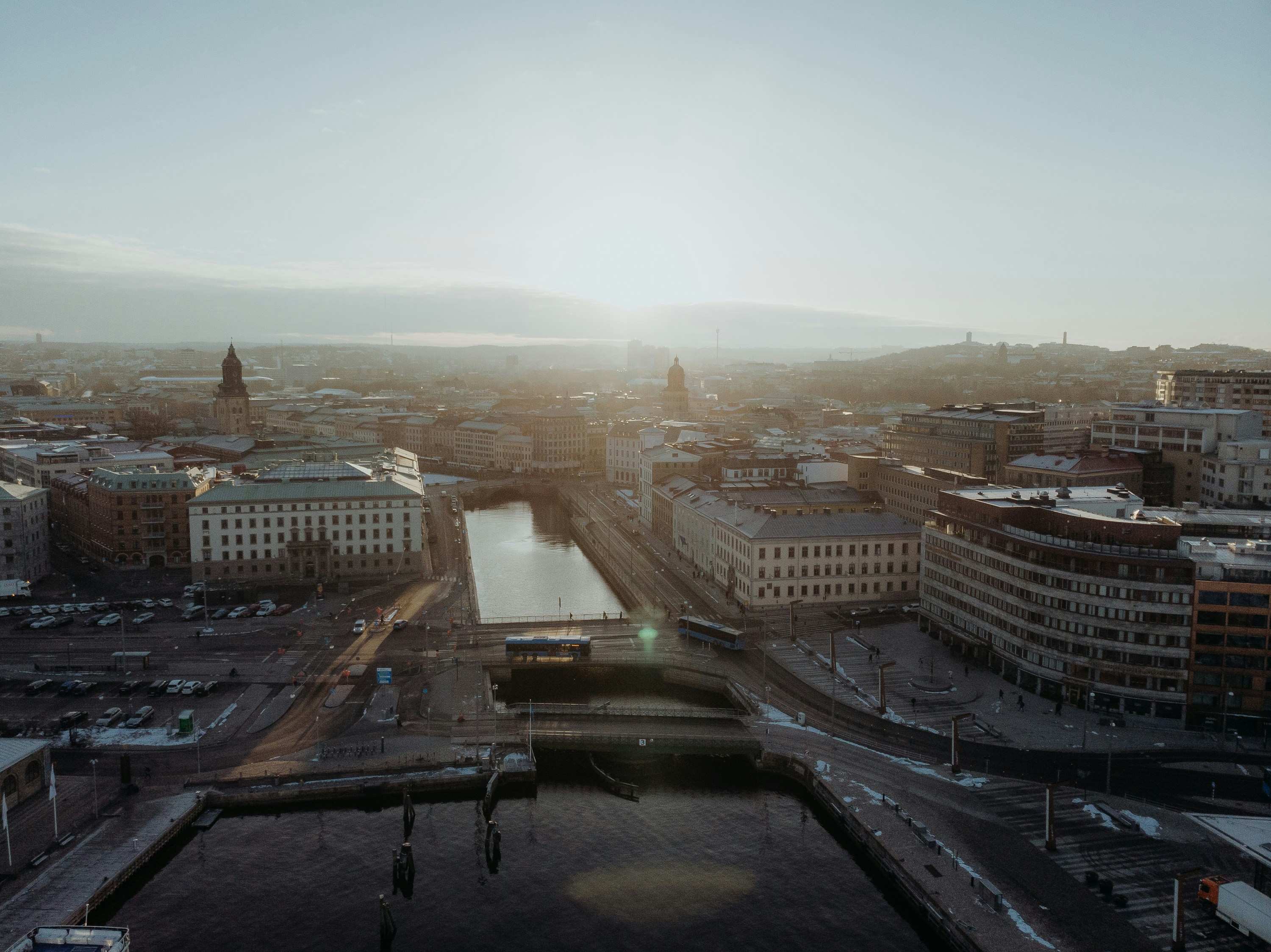 Early morning sunrise over Gothenburg, Sweden during winter, early spring.