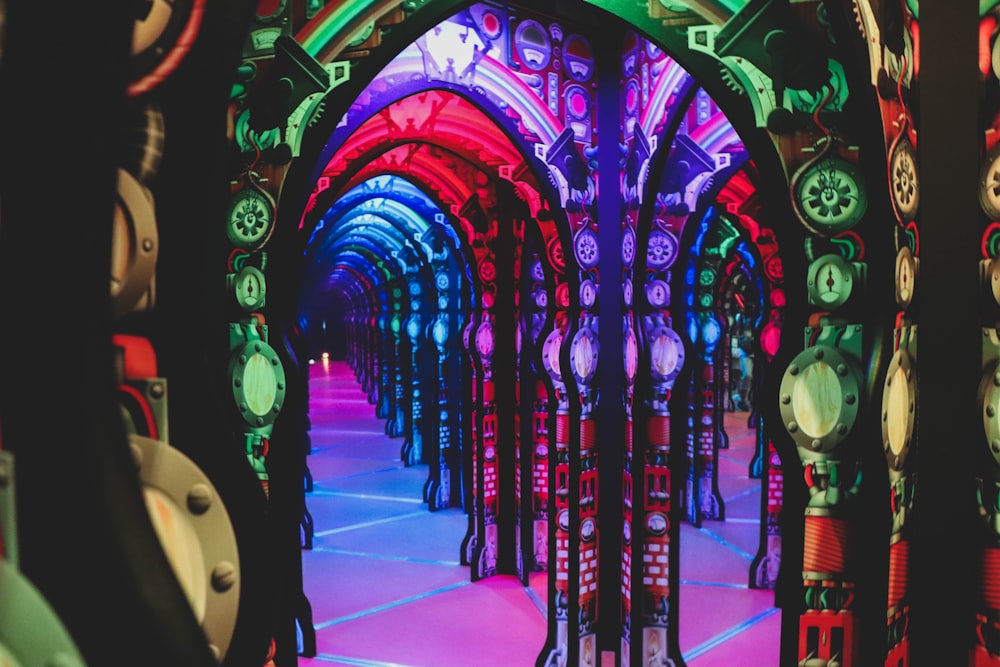 blue and purple hallway with blue lights