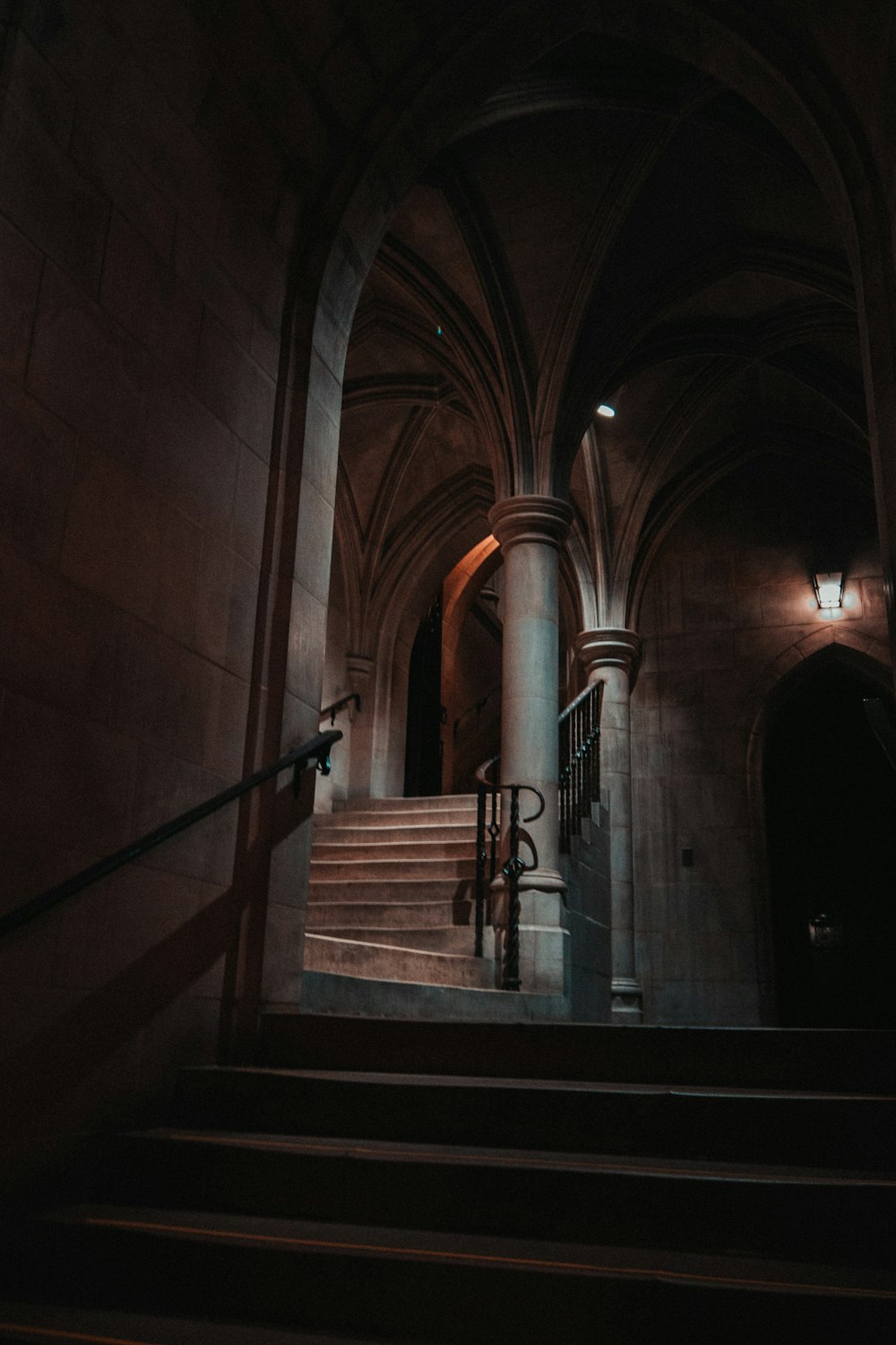 brown wooden staircase in a building