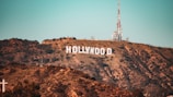 brown and white hollywood sign