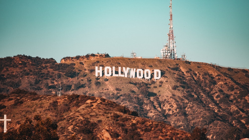 Letrero marrón y blanco de Hollywood