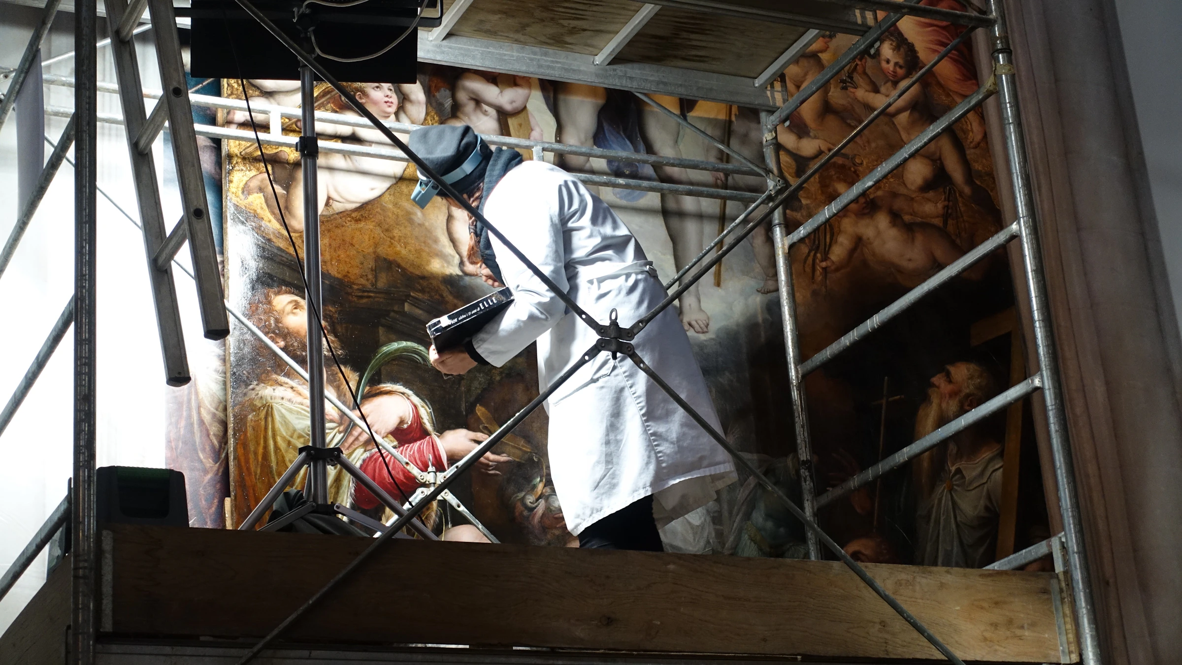 Conservation professional carrying out detailed technical work