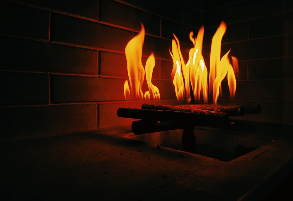 fire on brown wooden table