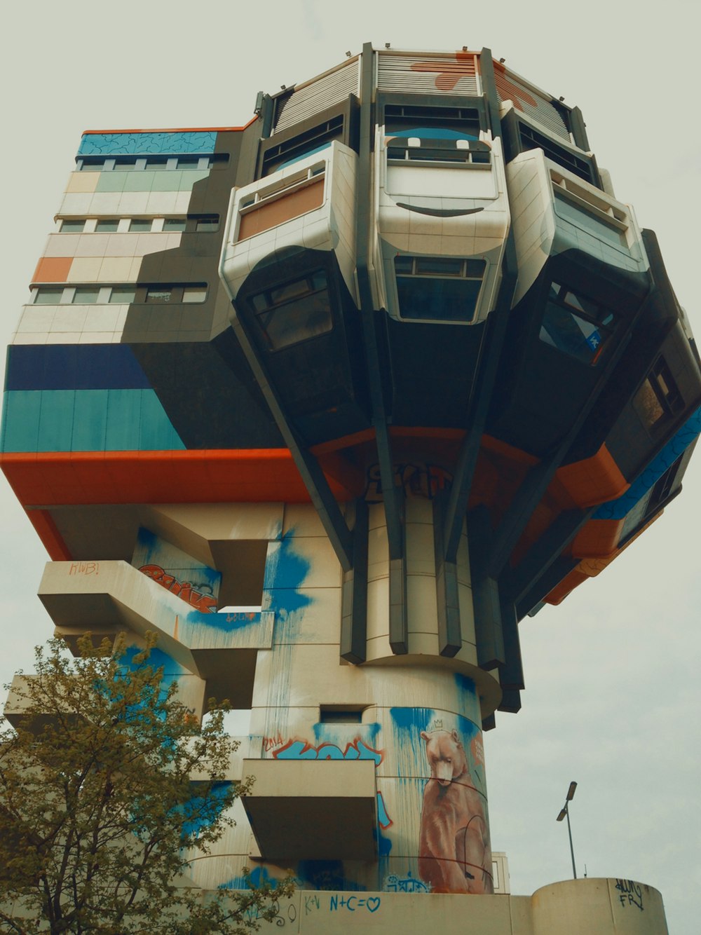 blue red and white concrete building