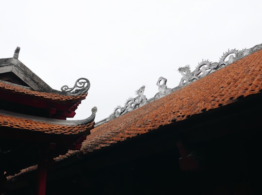 brown roof tiles with green trees in Temple Of Literature Vietnam