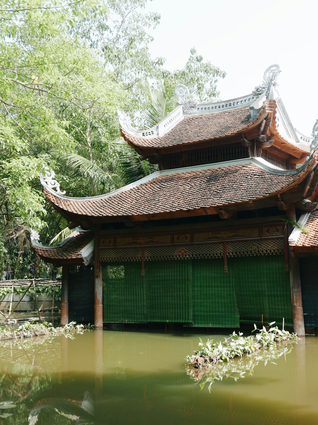 brown and black wooden house near green trees and body of water during daytime