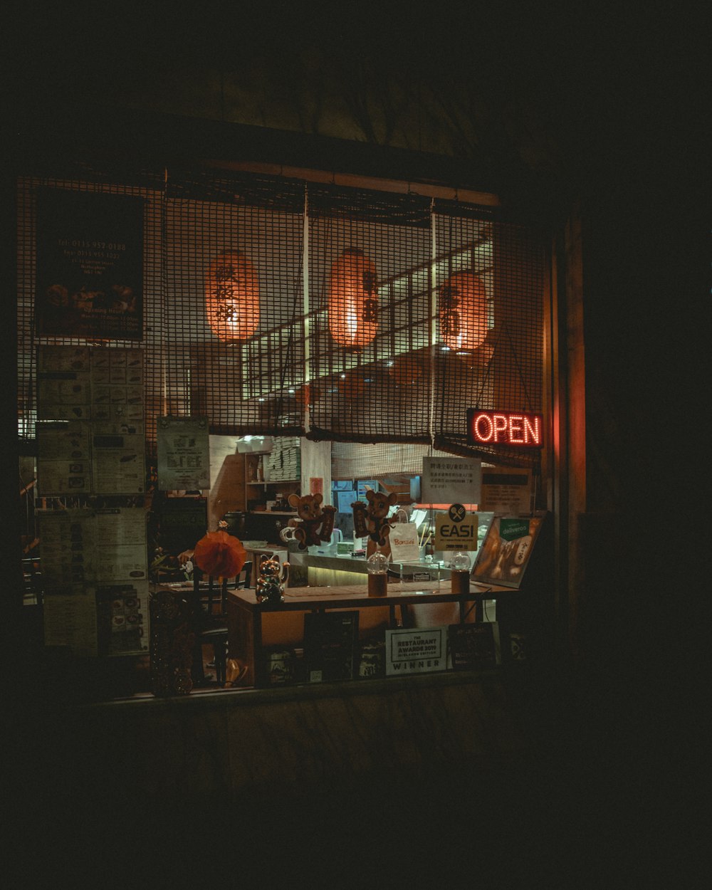 red and brown store signage