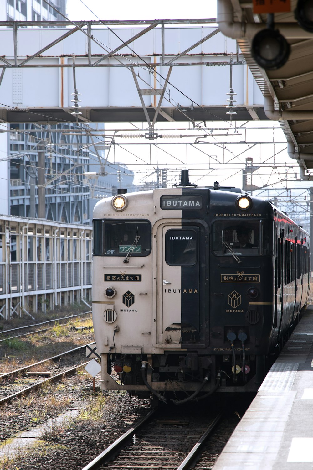 昼間のレール上の白い列車