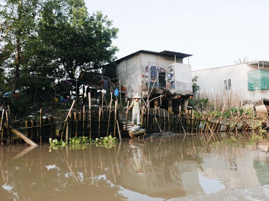 white and brown wooden house beside green trees and body of water during daytime in Cái Răng Vietnam