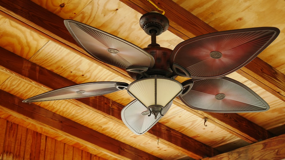 Foto de ventilador de techo de 5 palas marrón y blanco con lámpara – Imagen  gratuita Marrón en Unsplash