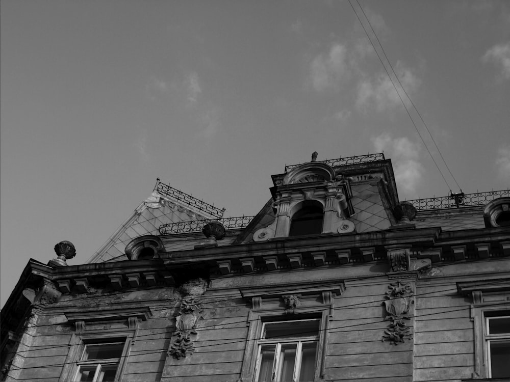 grayscale photo of concrete building