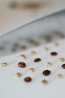 brown and black stones on white ceramic plate