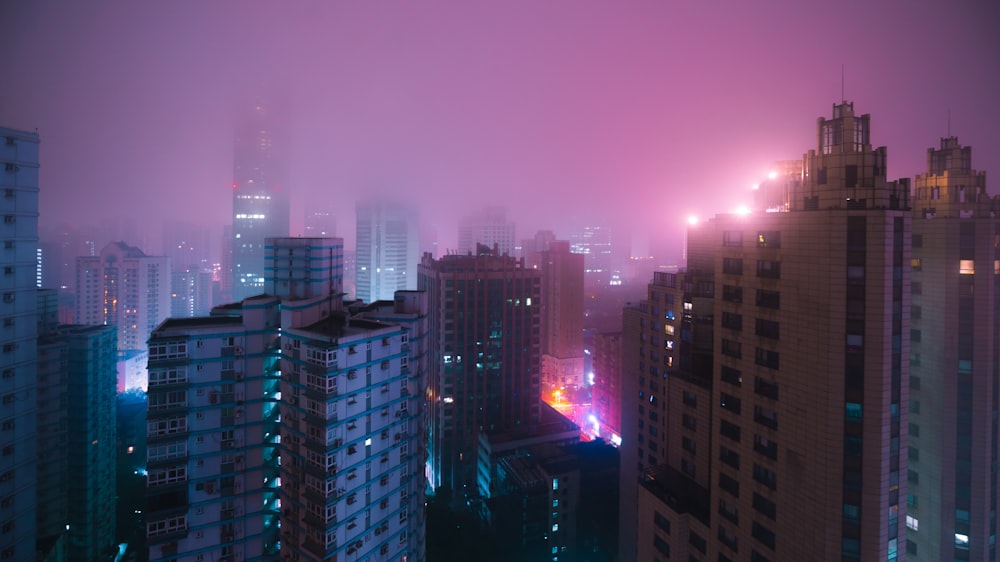 high rise buildings during night time