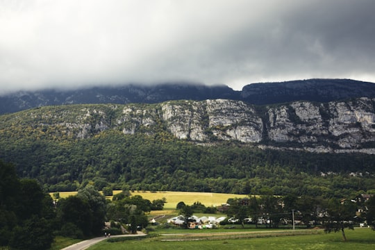green grass field near mountain under white clouds during daytime in Camping L'ideal - Annecy Lac France