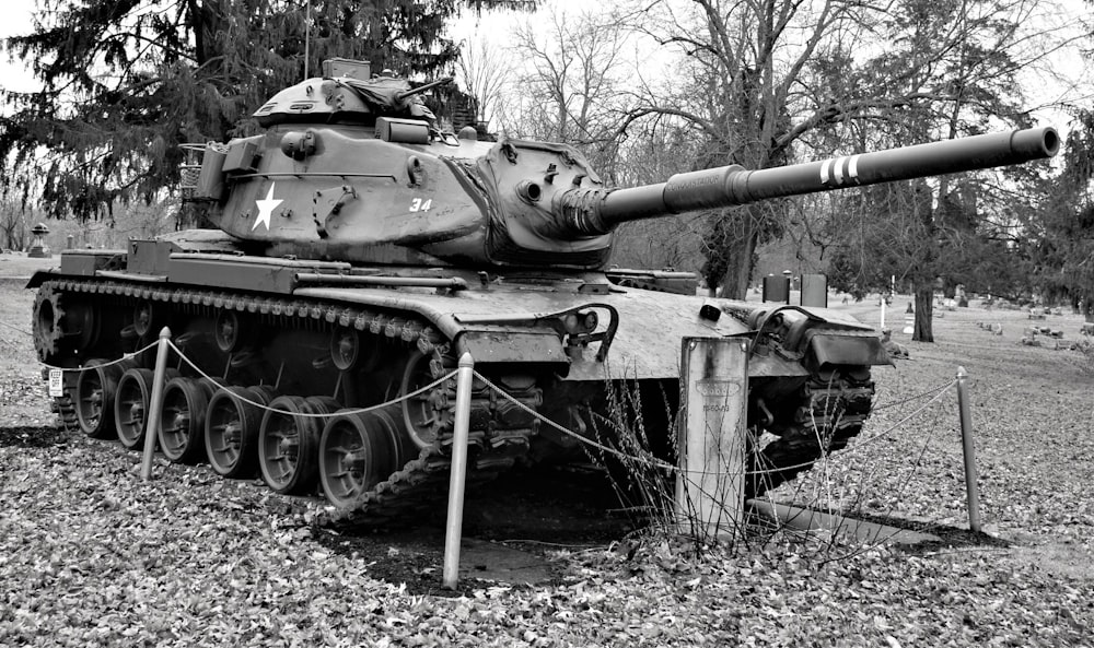 grayscale photo of battle tank