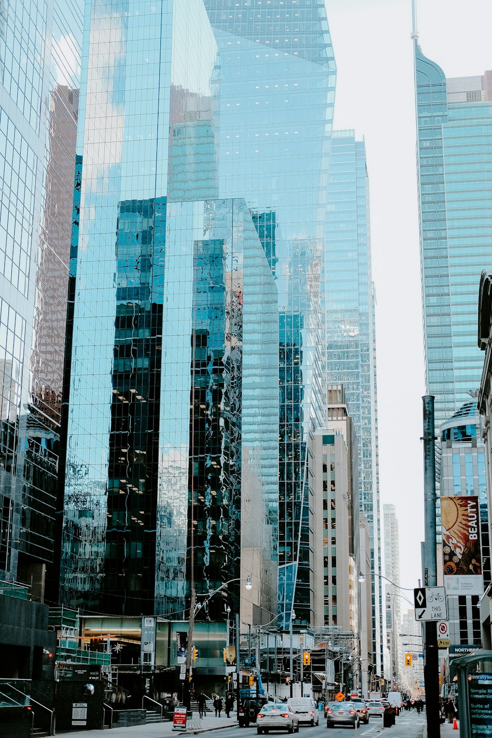 white and blue high rise buildings