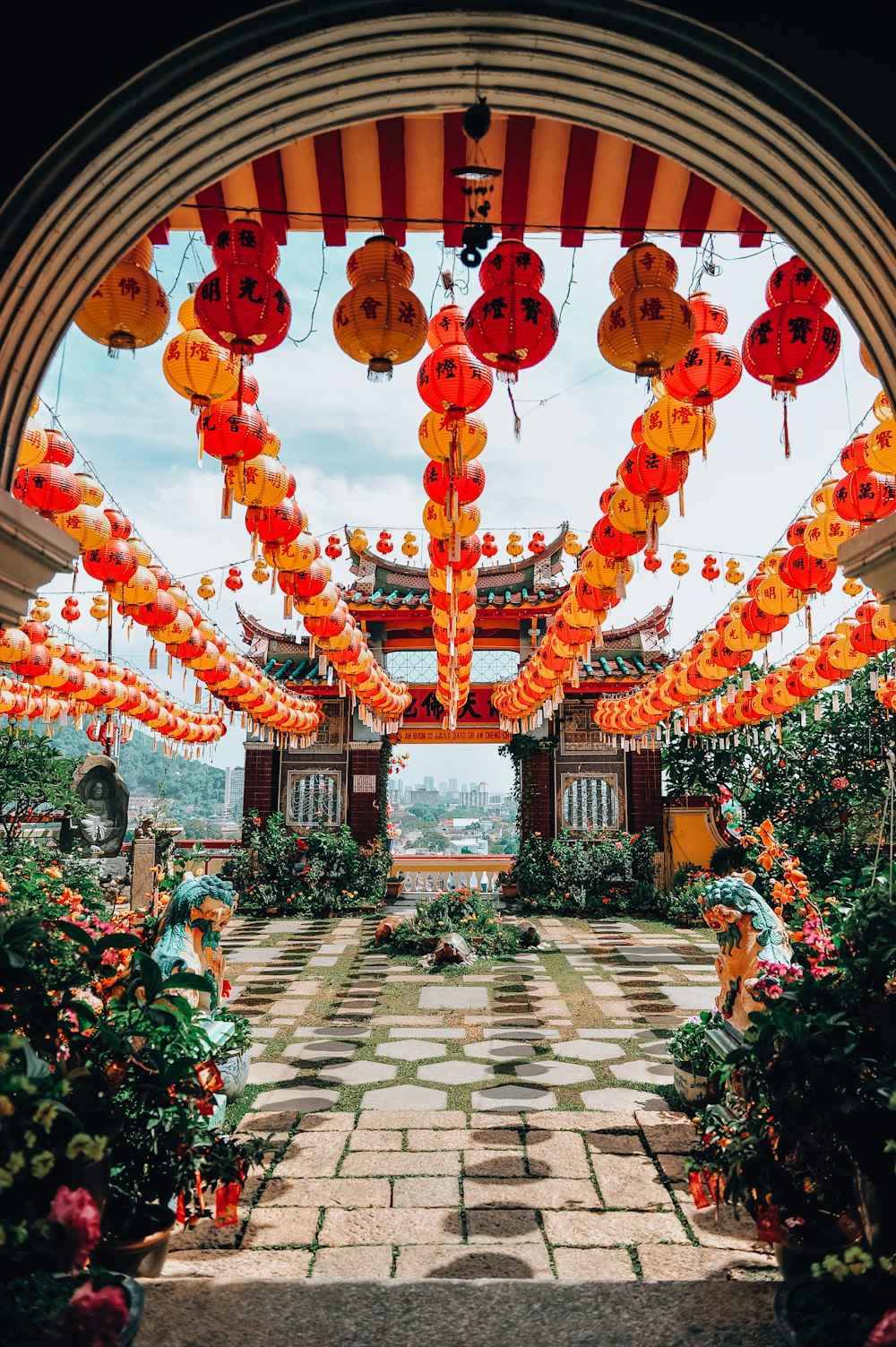 red and yellow chinese lanterns