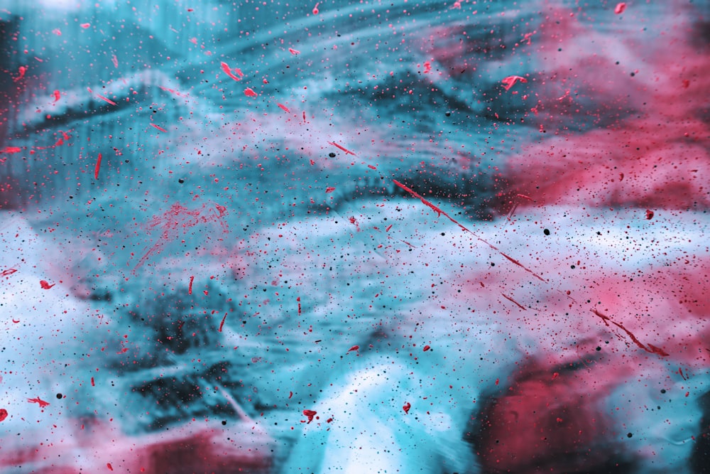 teal and white abstract painting